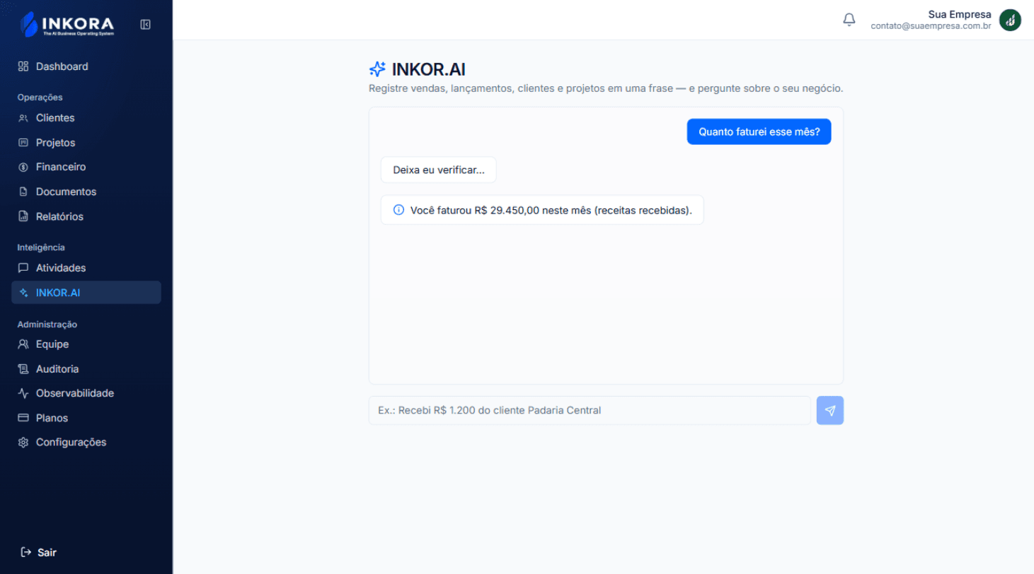 INKOR.AI respondendo sobre o faturamento do mês